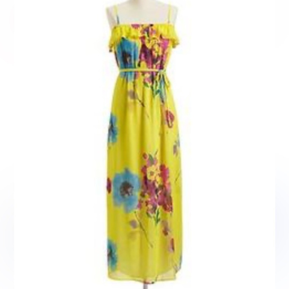 Old Navy Yellow Floral Boho Maxi Dress Off Shoulder XS